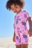 Flieder/Violett geblümt - Sonnenschutz-Badeanzug (3 Monate bis 7 Jahre)