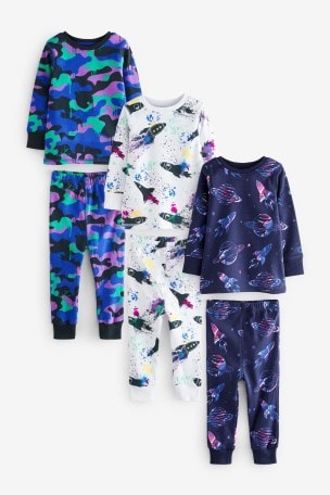 Violett/Weiß, Space Camouflage - Kuschelige Pyjamas im 3er-Pack (9 Monate bis 8 Jahre)