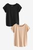 Black/Neutral Cap Sleeve T-Shirts 2 Pack, Petite