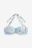 Blue/Ecru Woodblock Shaping Padded Multiway Wired Bandeau Bikini Top