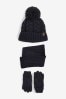 Navy Blue 3 Piece Knitted Hat, Gloves and Scarf Set (3-16yrs)