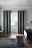 Steel Grey Cotton Blackout/Thermal Eyelet Curtains, Blackout/Thermal