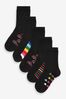 Schwarz/Regenbogenfarben - Schulsocken mit hohem Baumwollanteil und Fußbett im 5er-Pack