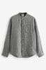 Grey Grandad Collar Linen Blend Long Sleeve Shirt, Grandad Collar