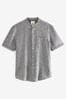 Grau - Grandad-Kragen - Kurzärmeliges Hemd mit Stehkragen aus Leinengemisch