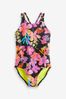 Black/Pink Floral Sports Swimsuit (3-16yrs)