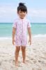 Violett mit Animalprint - Sonnenschutz-Badeanzug (3 Monate bis 7 Jahre)