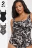 Simply Be Black 2 Pack Magisculpt Floral Swimsuit