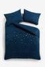 Navy Teddy Borg Fleece Embroidered Star Duvet Cover and Pillowcase Set