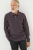 FatFace Purple Long Sleeve Organic Pique Polo Shirt