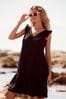 Black Linen V-Neck Blend Summer Sleeveless Shift Dress, Petite