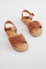 Tan Brown Wide Fit (G) Leather Woven Sandals