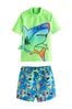 Grün/Regenbogen/Hai - Sonnenschutzset aus Oberteil und Shorts (3 Monate bis 7 Jahre)