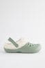 Green Faux Fur Lined Clog Slippers Womens