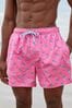 Bright Pink Mini Flamingo Regular Fit Printed Swim Shorts, Regular Fit