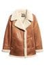 Superdry Brown Faux Fur Shearling Mid Jacket