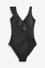 Black Frill Wrap Tummy Shaping Control Swimsuit, Regular