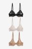 Black/Nude/Cream Non Pad Full Cup Lace Bras 3 Pack, Non Pad Full Cup