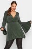 Yours Curve Green Limited Brillo Wrap Flare Top