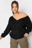 Yours Curve Black Double V-Neck Jumper