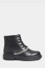 Yours Curve Black Wide Fit Chunky Chain Lace Up Boots