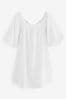 White Linen Blend Puff Sleeve Mini Dress