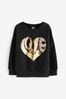 Black/Gold Love Heart Sequin Crew Sweatshirt Top (3-16yrs)
