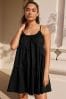 Black Mini Tiered Summer Cotton Dress, Regular