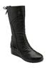 Lotus Black Leather Zip-Up Mid-Calf Boots