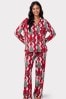 Chelsea Peers Red Recycled Fibre Red & White Wreath & Tree Stripe Print Long Pyjama Set