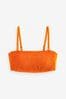 Orange Shirred Bandeau Bikini Top