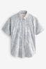 Grey Textured Floral Short Sleeve Amplified Shirt