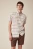 Multicolour Linen Blend Horizontal Stripe Short Sleeve Shirt