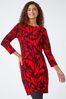 Roman Red Butterfly Print Knitted Stretch Dress