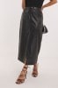 Simply Be Black PU Stretch Maxi Skirt with Front Split