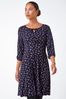 Roman Black Petite Ditsy Floral Stretch Tea Dress