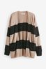 Black and Camel Brown Stripe Soft Touch Cosy Knit Longline Cardigan, Regular