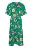 Yumi Green Crane Print Kimono Midi slim-fit Dress