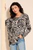 Friends Like These Zebra Soft Jersey V Neck Long Sleeve Tunic Top