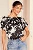 Friends Like These Black/White Printed Satin Utility Short Sleeve Top