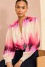 Love & Roses Pink Floral Print V Neck Puff Sleeve Blouse