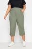Yours Curve Green Cool Cotton Cropped Trousers