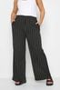 Yours Curve Black Stripe Textured Wide Leg Trousers