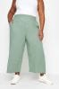 Yours Curve Sage Green Wide Leg Cropped Linen Trousers