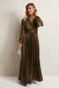 Phase Eight Brown/Gold Adrianna Foil Pleated Maxi Dress