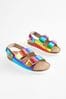 Multicolour Rainbow Leather Wide Fit (G) Two Strap Corkbed Sandals