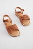 Tan Brown Standard Fit (F) Leather Woven Sandals