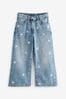 Denim, Mittelblau - Blumenbestickte Jeans mit weitem Bein (3-16yrs)
