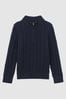 Reiss Navy Bantham Senior Slim Fit Knitted Half-Zip Jumper, Senior