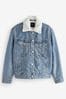 Mid Blue Borg Lined Denim Jacket